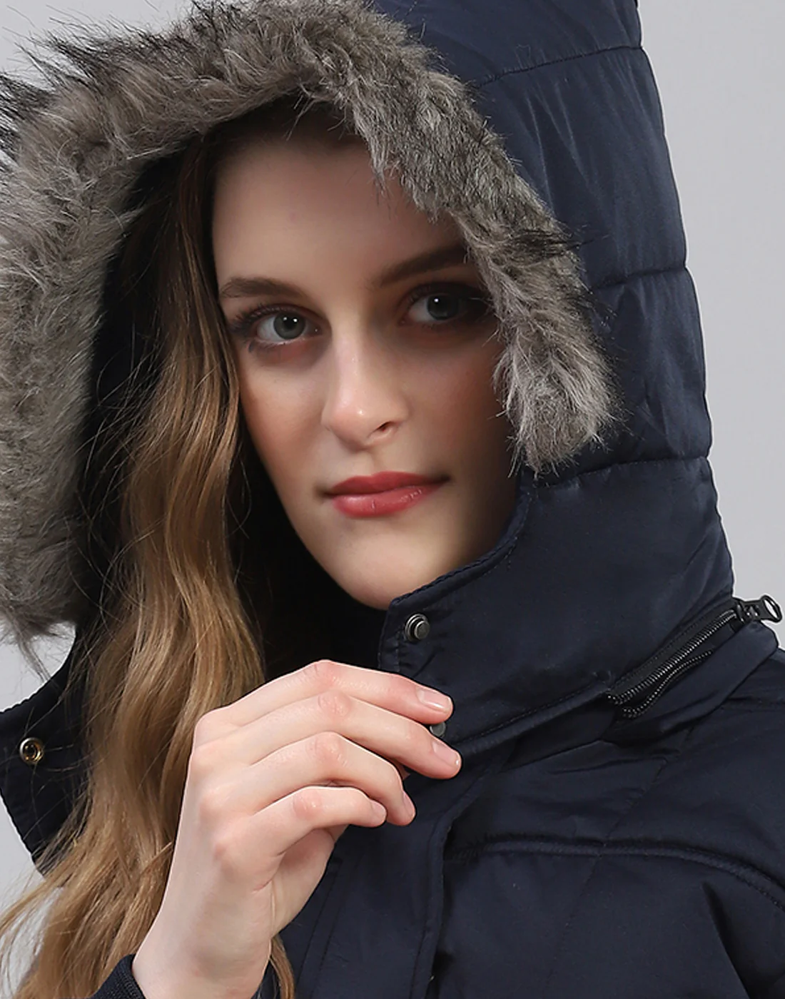Women Navy Blue Solid Hooded Full Sleeve Jacket - Image 9