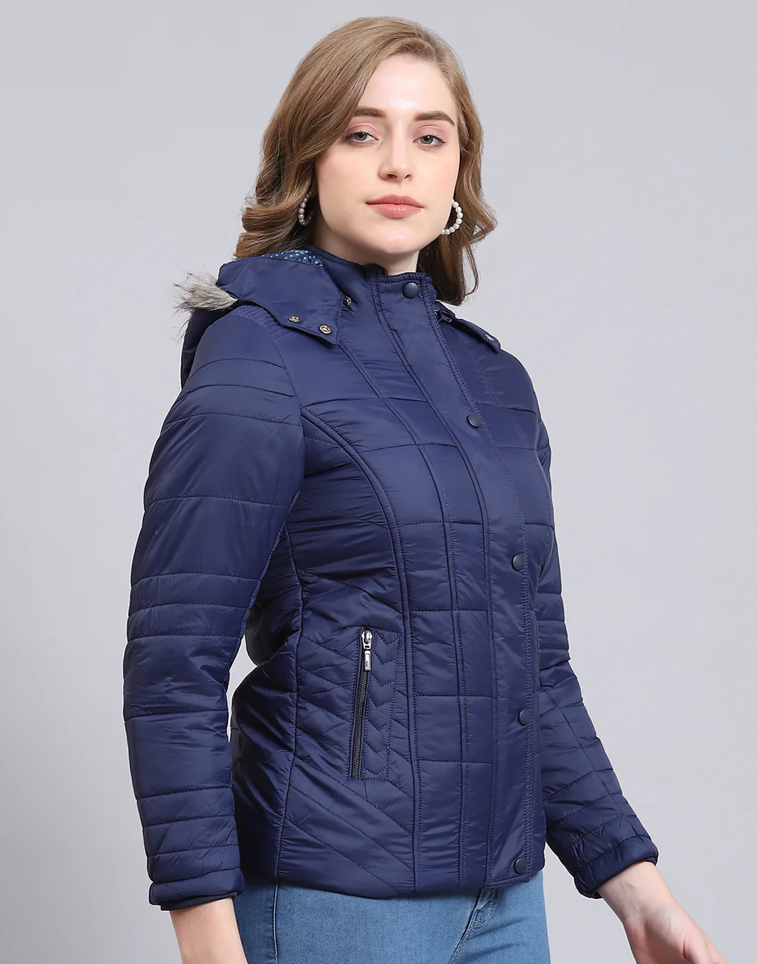 Women Navy Blue Solid Hooded Full Sleeve Jacket - Image 4