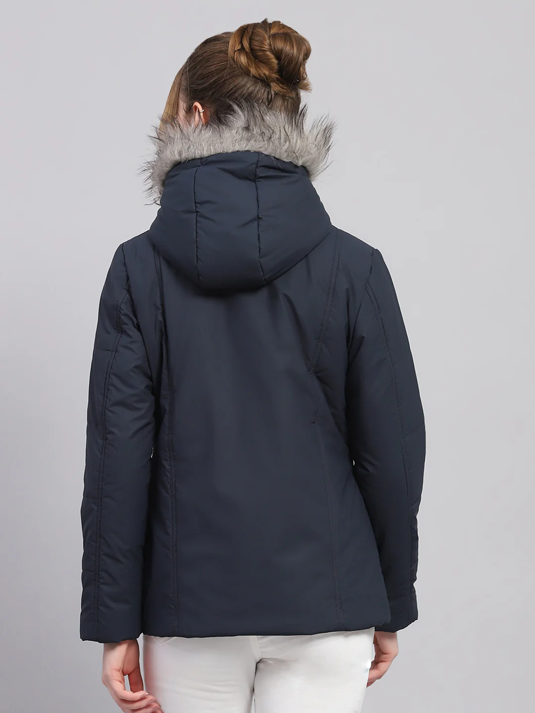Women Navy Blue Solid Hooded Full Sleeve Jacket - Image 5