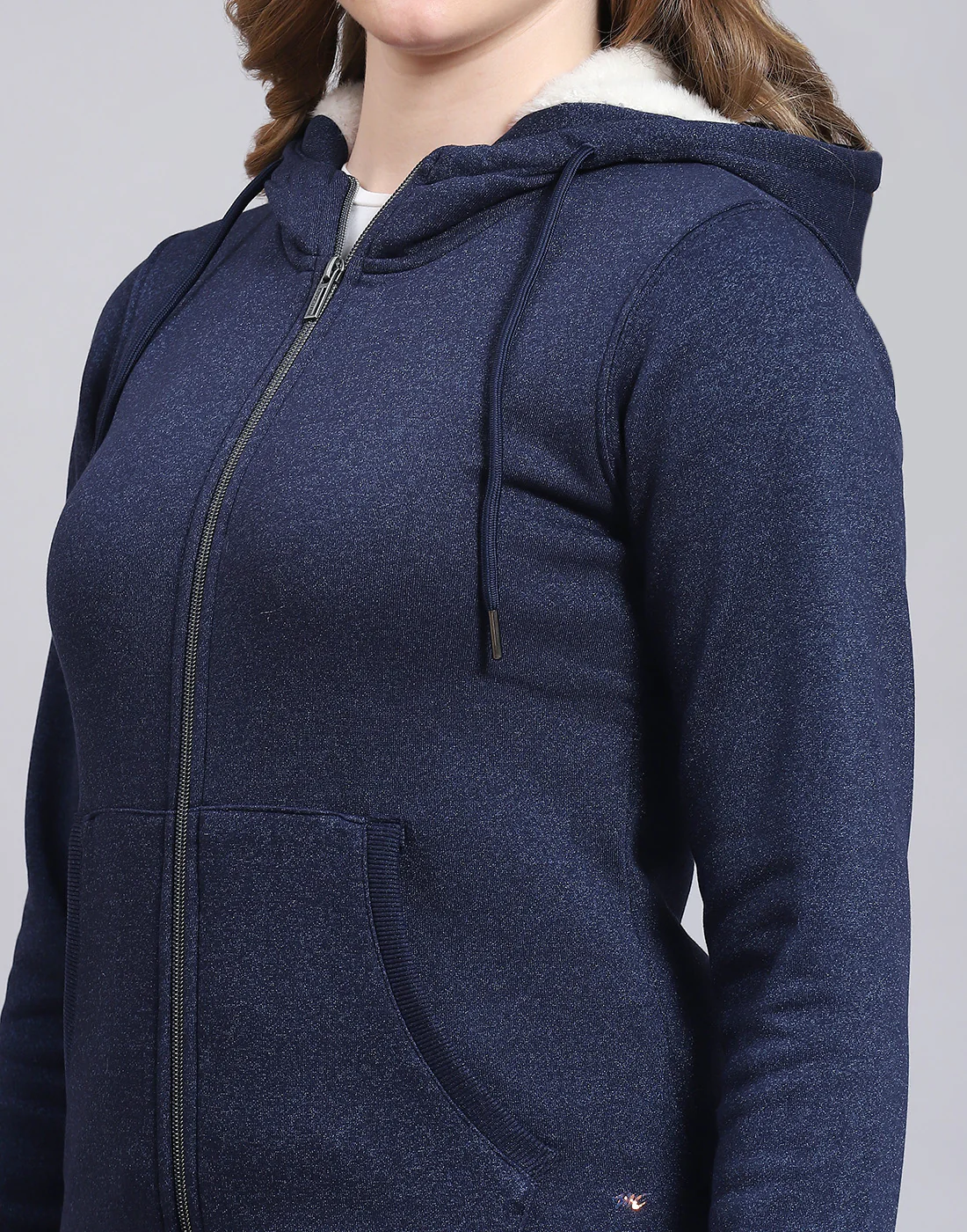 Women Navy Blue Solid Hooded Full Sleeve Sweatshirt - Image 6