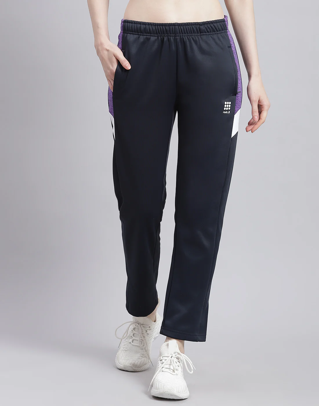 Rock.it Women Navy Blue Solid Hooded Full Sleeve Tracksuit - Image 7