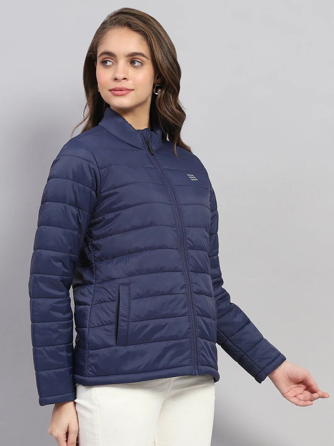 Rock.it Women Navy Blue Solid Mock Neck Full Sleeve Jacket - Image 4