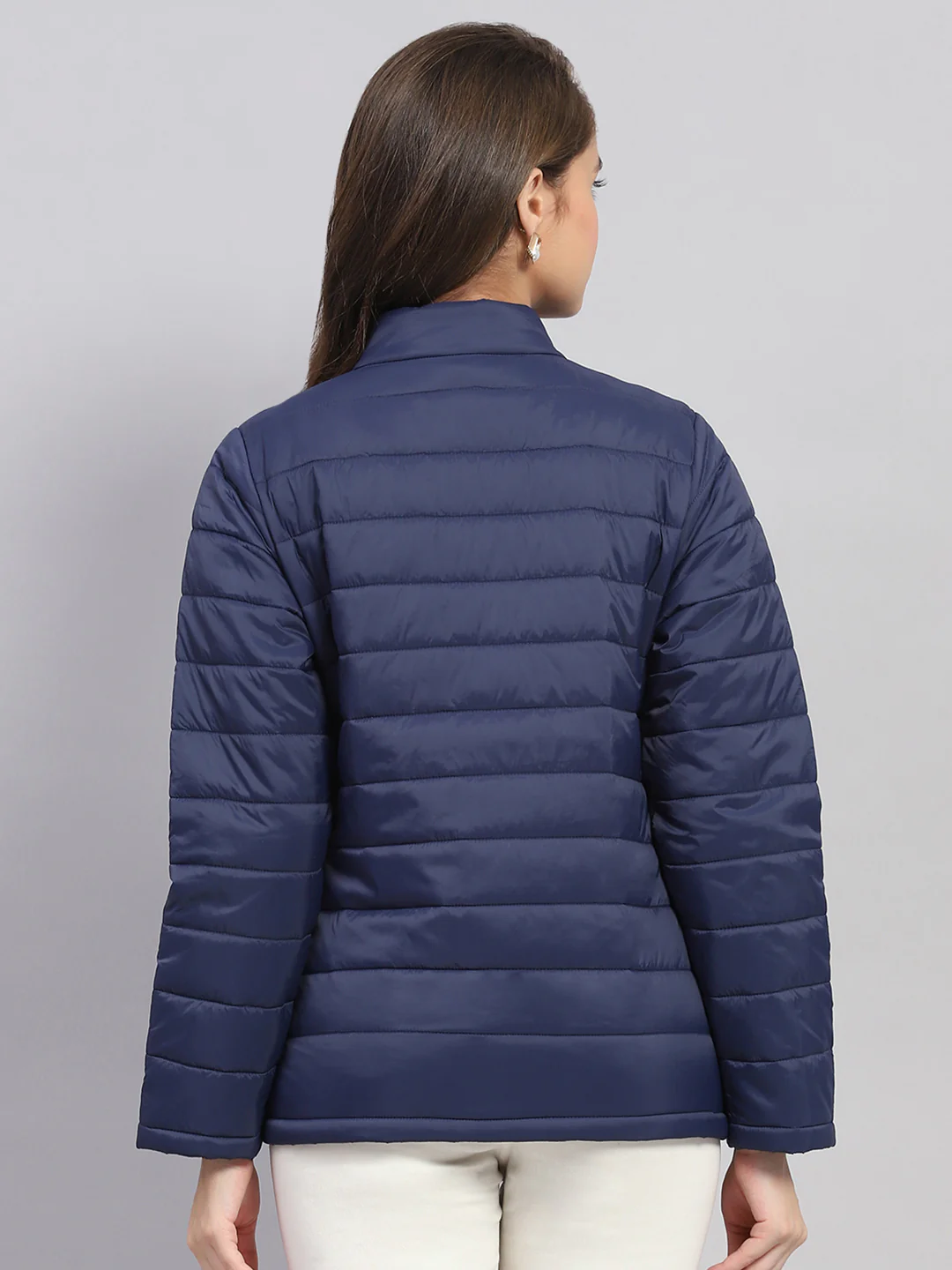 Rock.it Women Navy Blue Solid Mock Neck Full Sleeve Jacket - Image 5