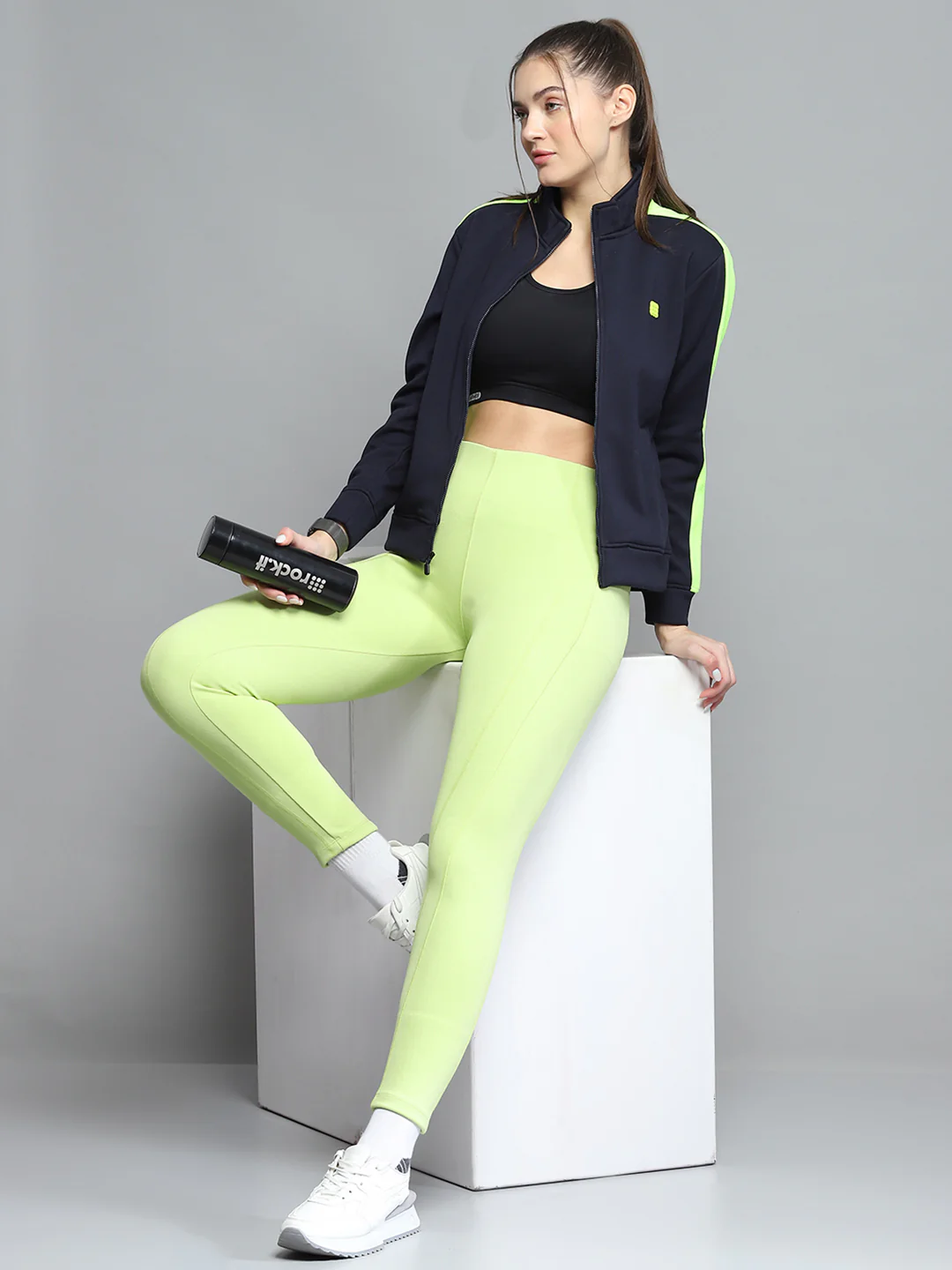 Rock.it Women Navy Blue Solid Mock Neck Full Sleeve Sweatshirt - Image 2