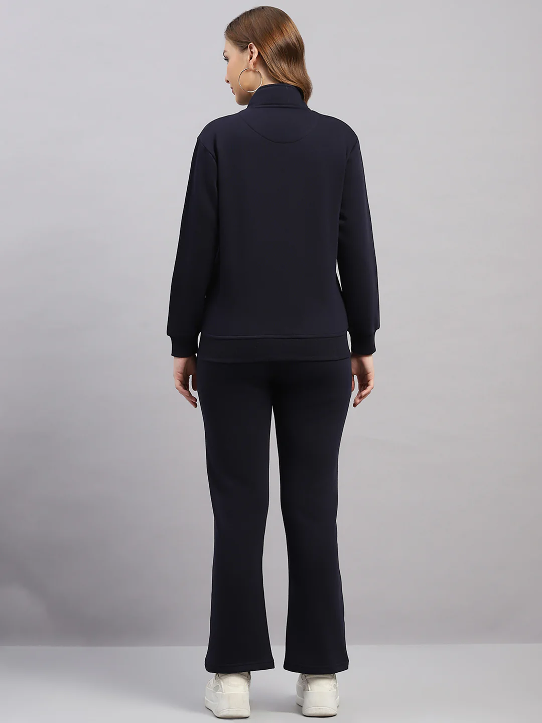 Women Navy Blue Solid Mock Neck Full Sleeve Winter Tracksuit - Image 5