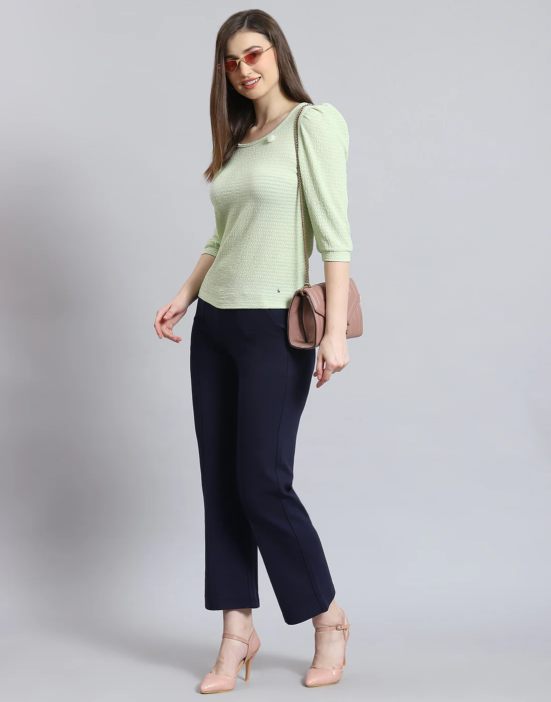 Women Navy Blue Solid Regular Fit Jegging - Image 2