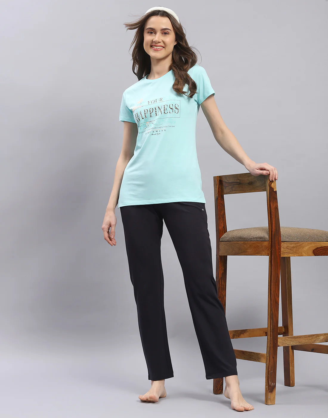 Women Navy Blue Solid Regular Fit Lower - Image 2