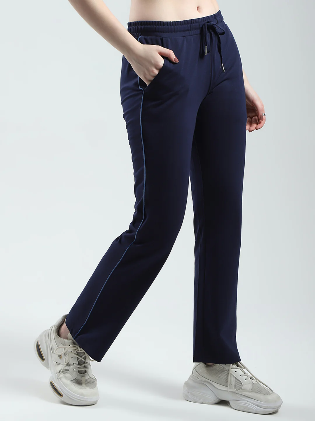 Women Navy Blue Solid Regular Fit Lower - Image 4