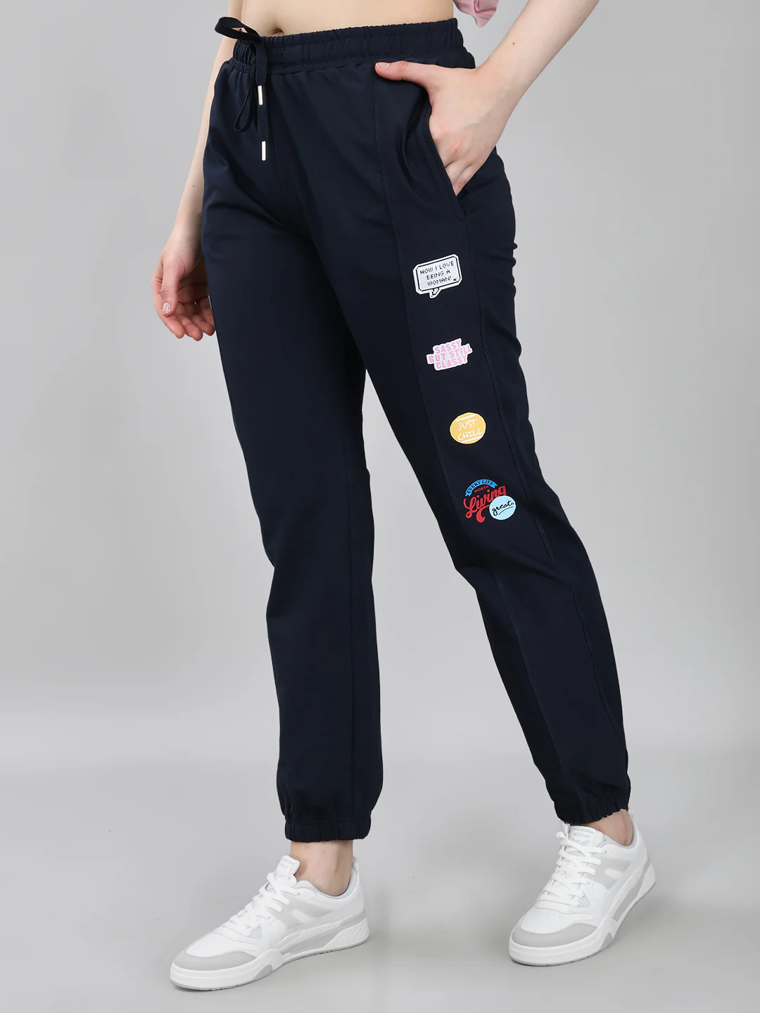 Women Navy Blue Solid Regular Fit Lower - Image 2