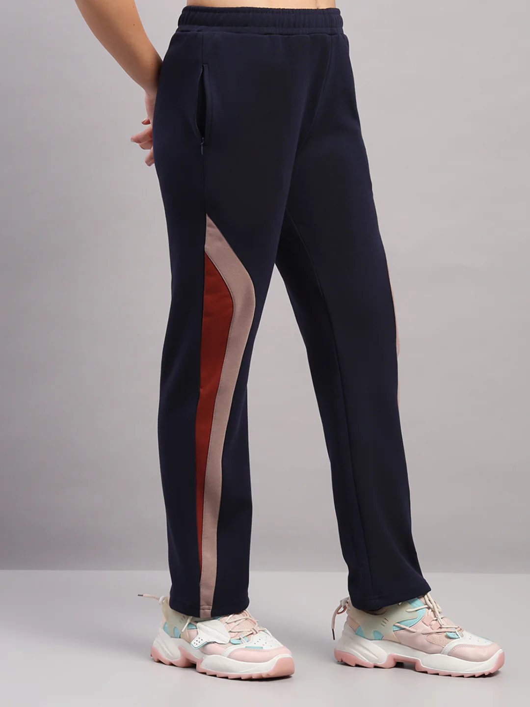 Women Navy Blue Solid Regular Fit Winter Lower - Image 4