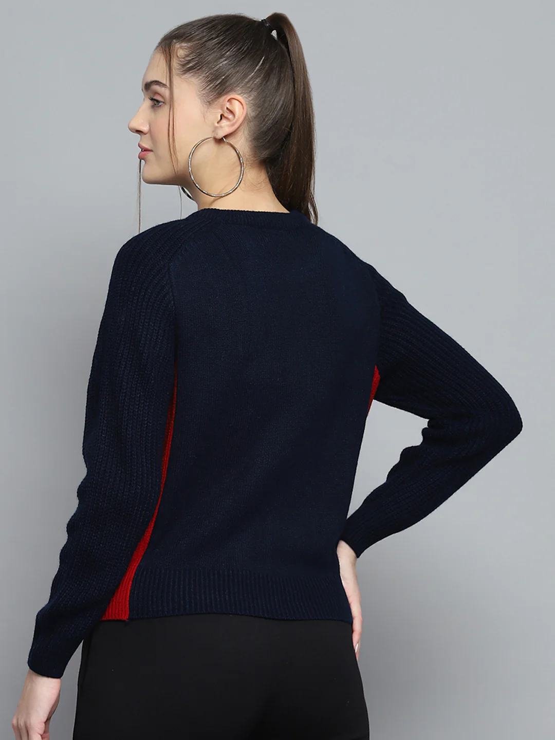 Rock.it Women Navy Blue Solid Round Neck Full Sleeve Pullover - Image 5