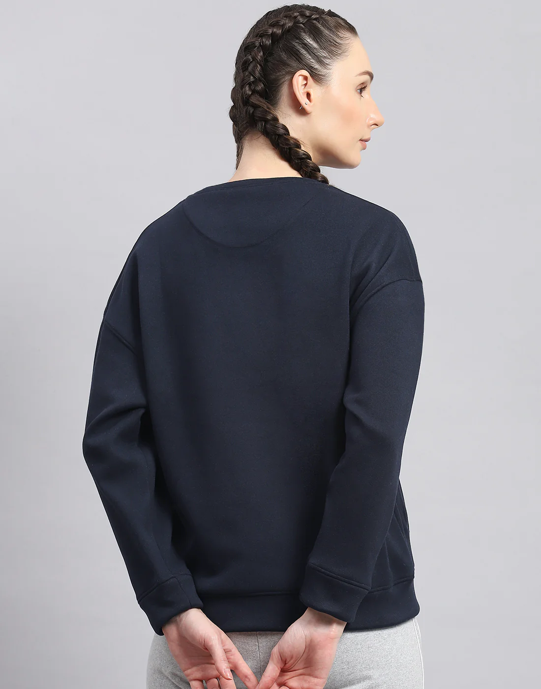 Rock.it Women Navy Blue Solid Round Neck Full Sleeve Sweatshirt - Image 5