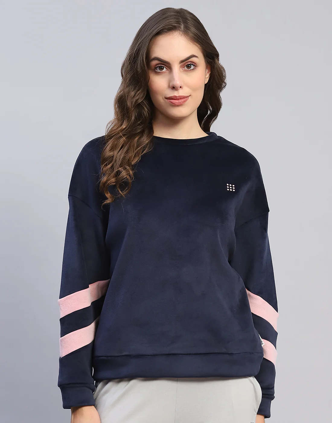Rock.it Women Navy Blue Solid Round Neck Full Sleeve Sweatshirt - Image 2
