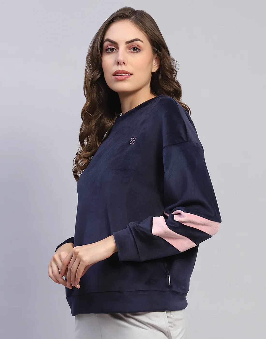 Rock.it Women Navy Blue Solid Round Neck Full Sleeve Sweatshirt - Image 3