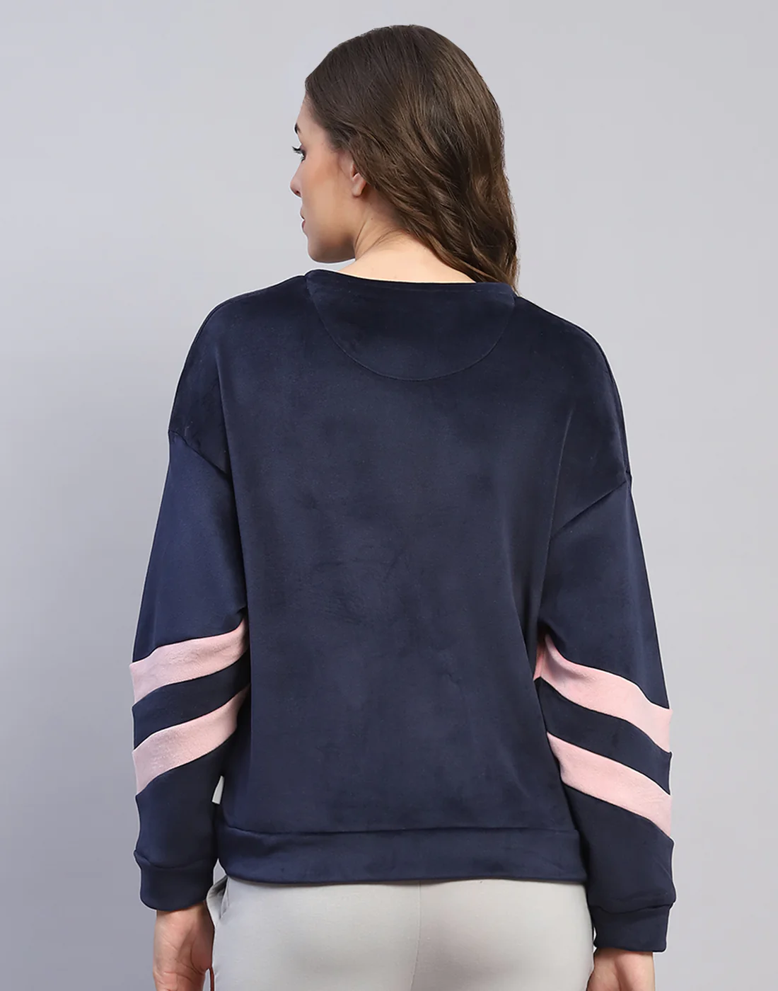Rock.it Women Navy Blue Solid Round Neck Full Sleeve Sweatshirt - Image 5