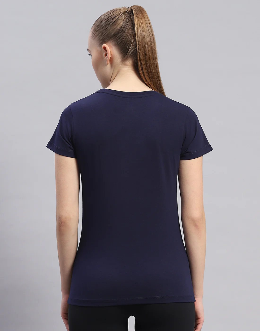 Rock.it Women Navy Blue Solid Round Neck Half Sleeve Top - Image 5