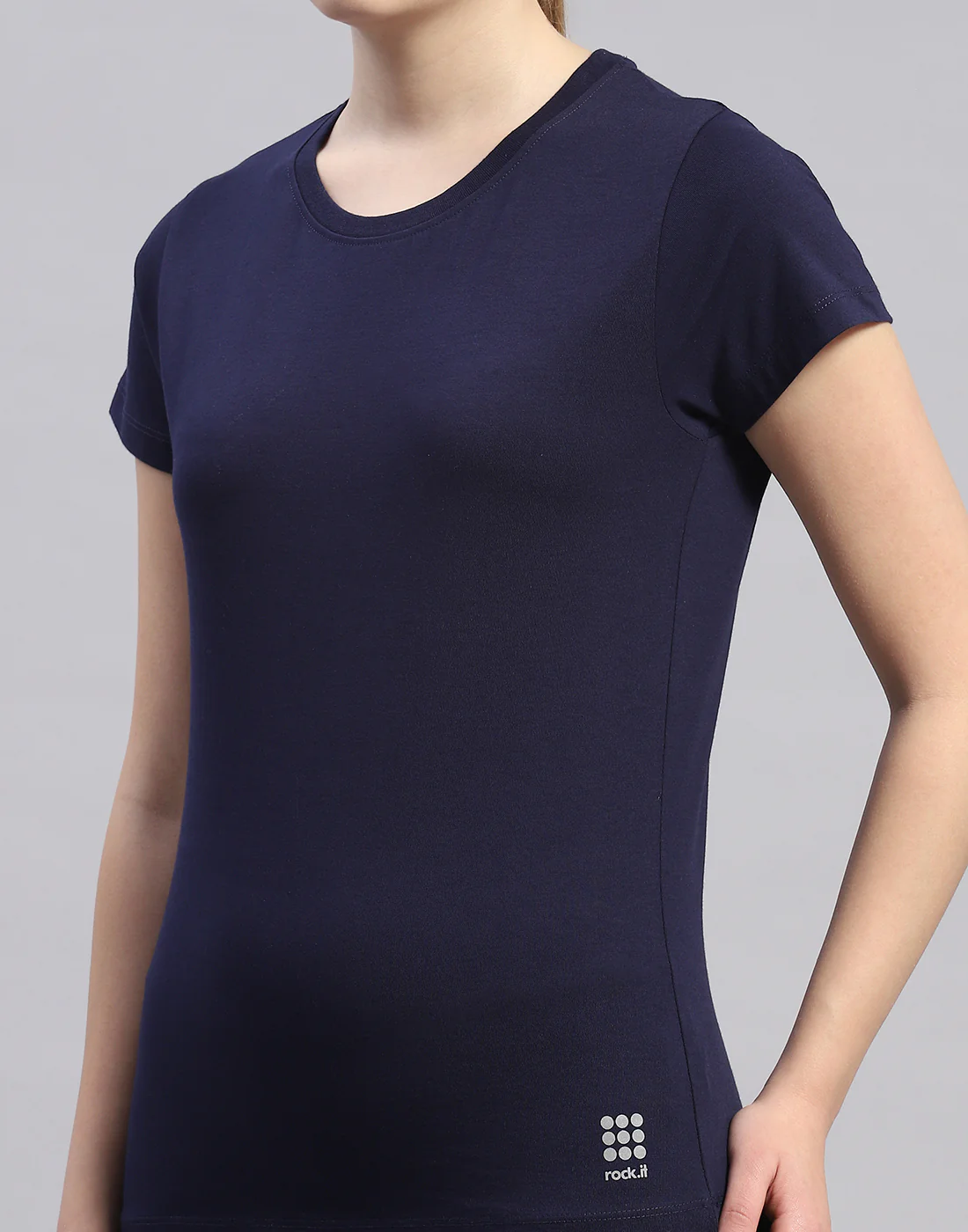 Rock.it Women Navy Blue Solid Round Neck Half Sleeve Top - Image 6