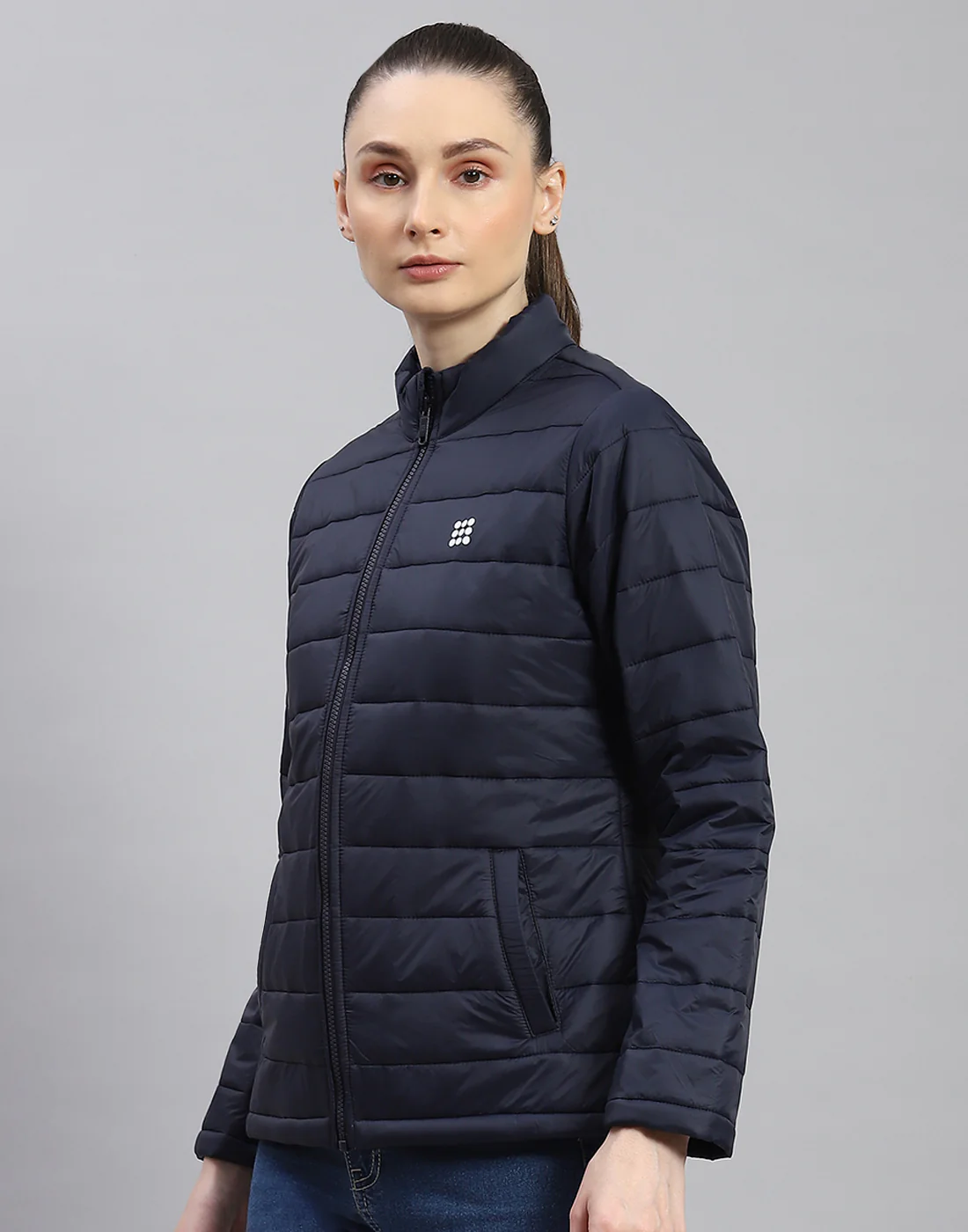 Rock.it Women Navy Blue Solid Stand Collar Full Sleeve Jacket - Image 3