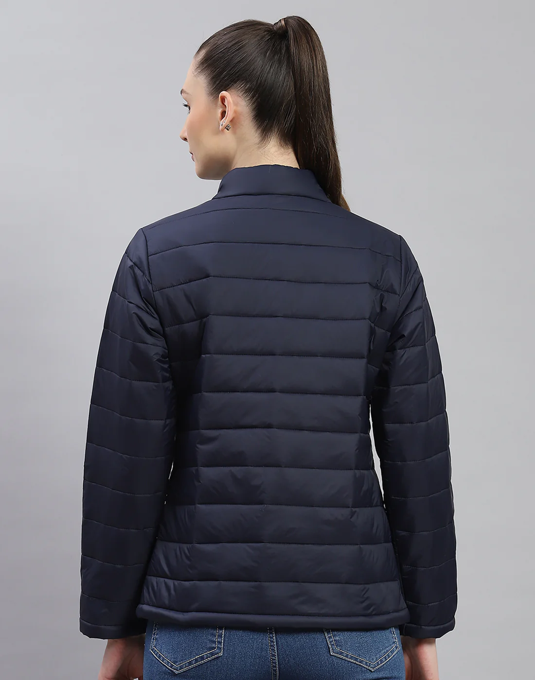 Rock.it Women Navy Blue Solid Stand Collar Full Sleeve Jacket - Image 5