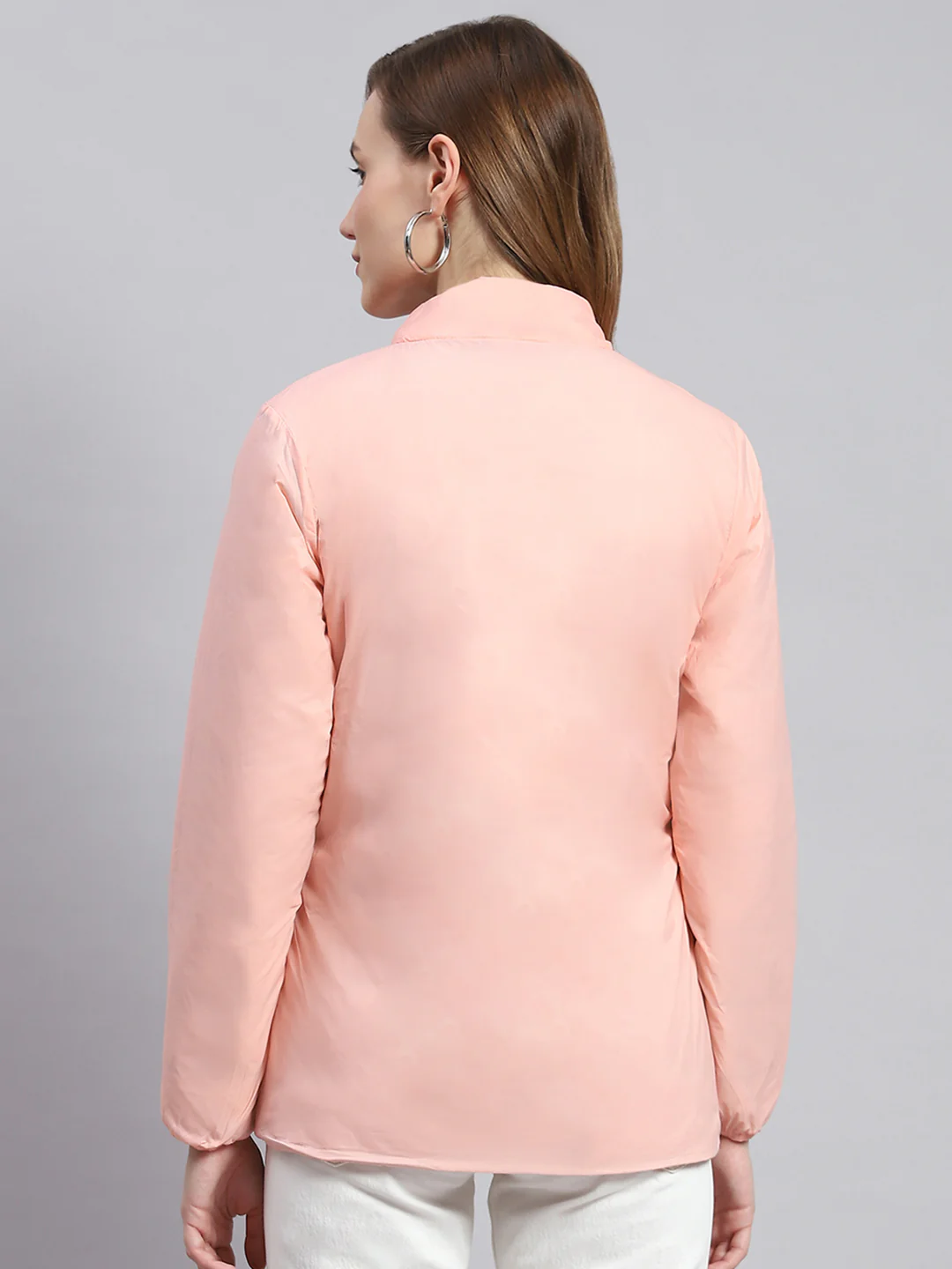 Women Navy Blue Solid Stand Collar Full Sleeve Jackets - Image 2