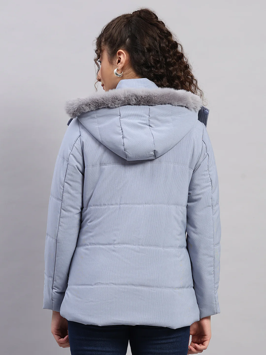 Women Navy Blue Stripe Hooded Full Sleeve Jacket - Image 5