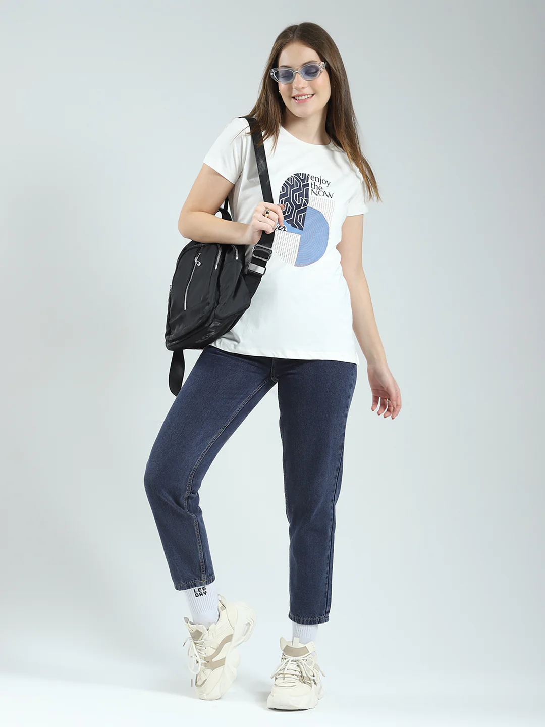 Women Off White & Blue Printed Round Neck Half Sleeve Top (Pack of 2) - Image 2