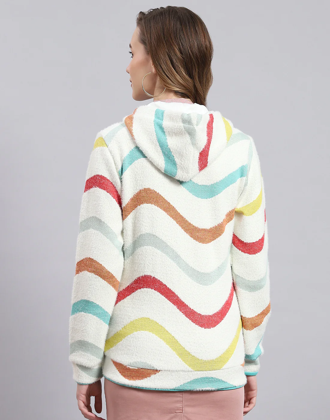 Women Off White Printed Hooded Full Sleeve Sweatshirt - Image 5