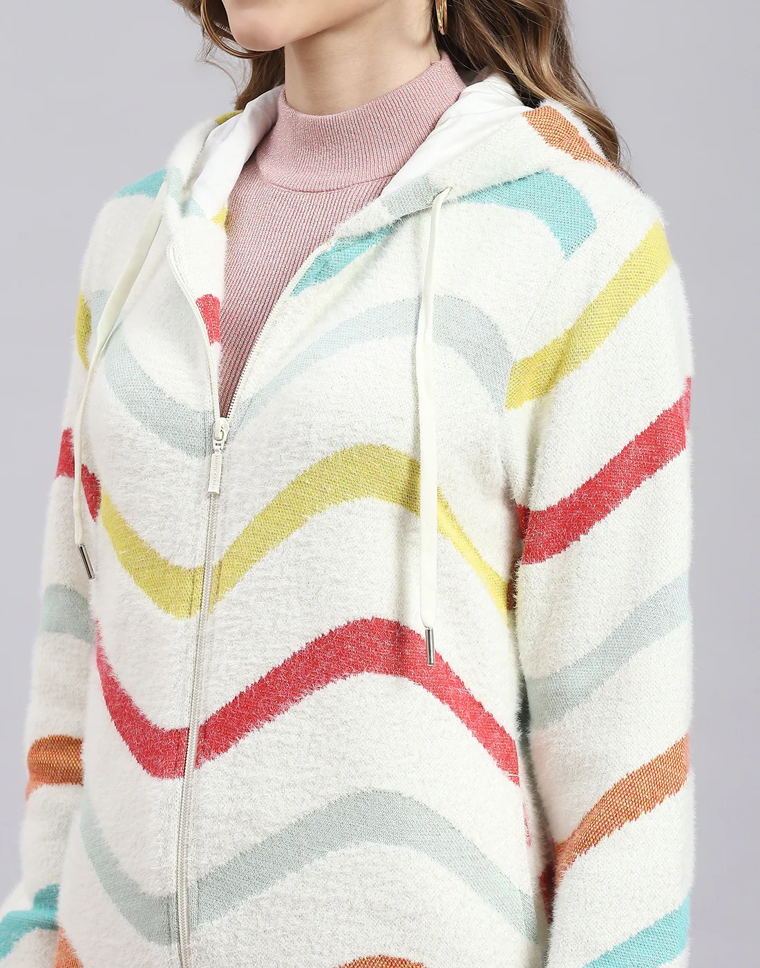Women Off White Printed Hooded Full Sleeve Sweatshirt - Image 6