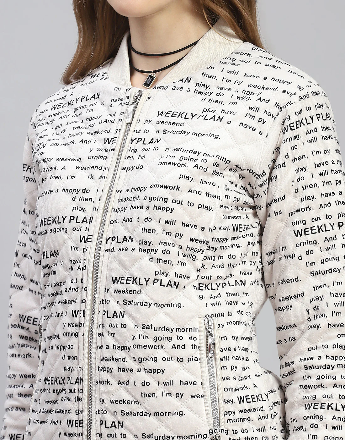 Women Off White Printed Mandarin Collar Full Sleeve Jacket - Image 6