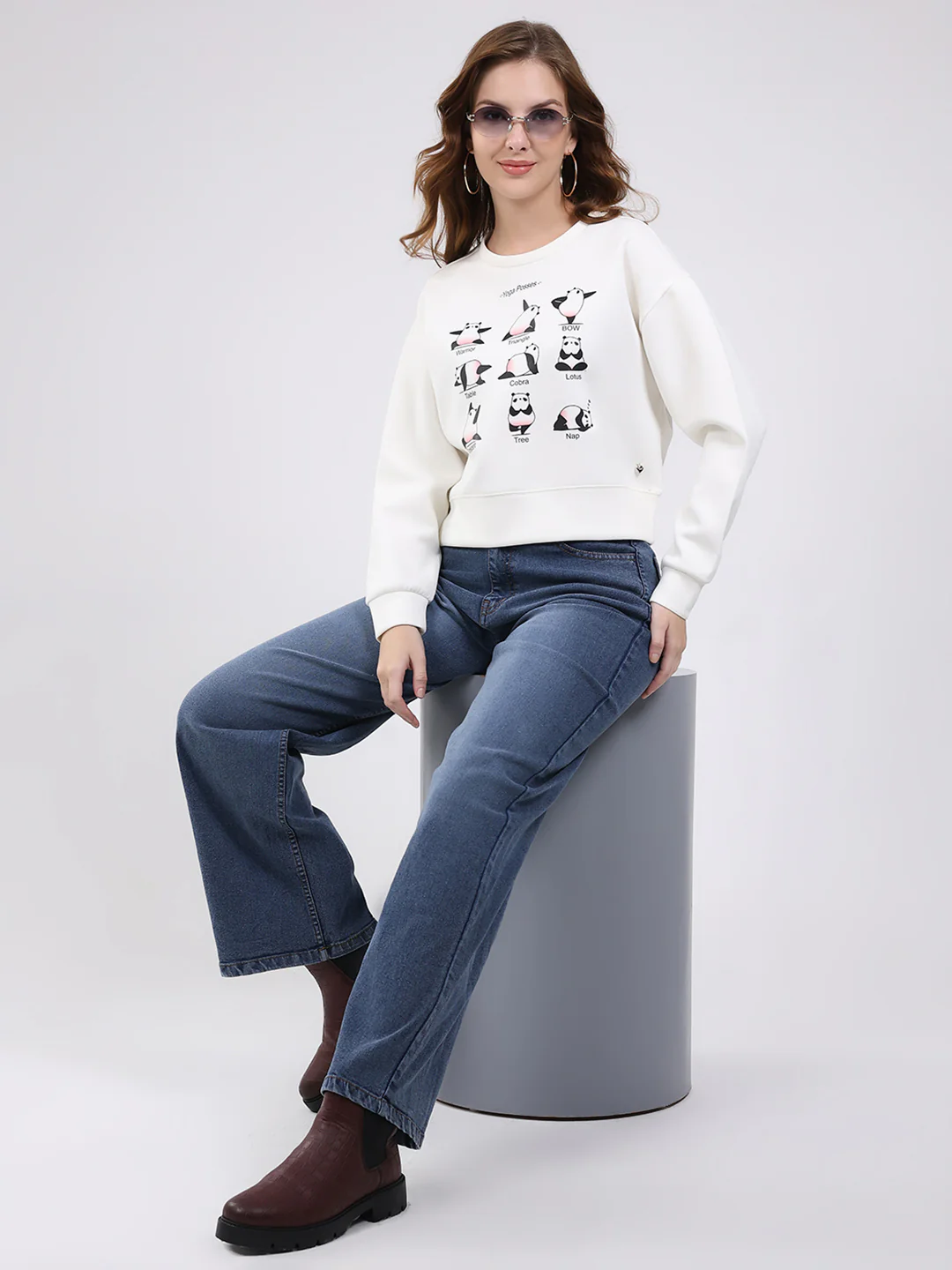Women Off White Printed Round Neck Full Sleeve Sweatshirt - Image 2