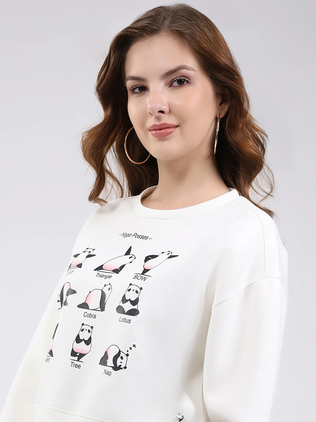 Women Off White Printed Round Neck Full Sleeve Sweatshirt - Image 7