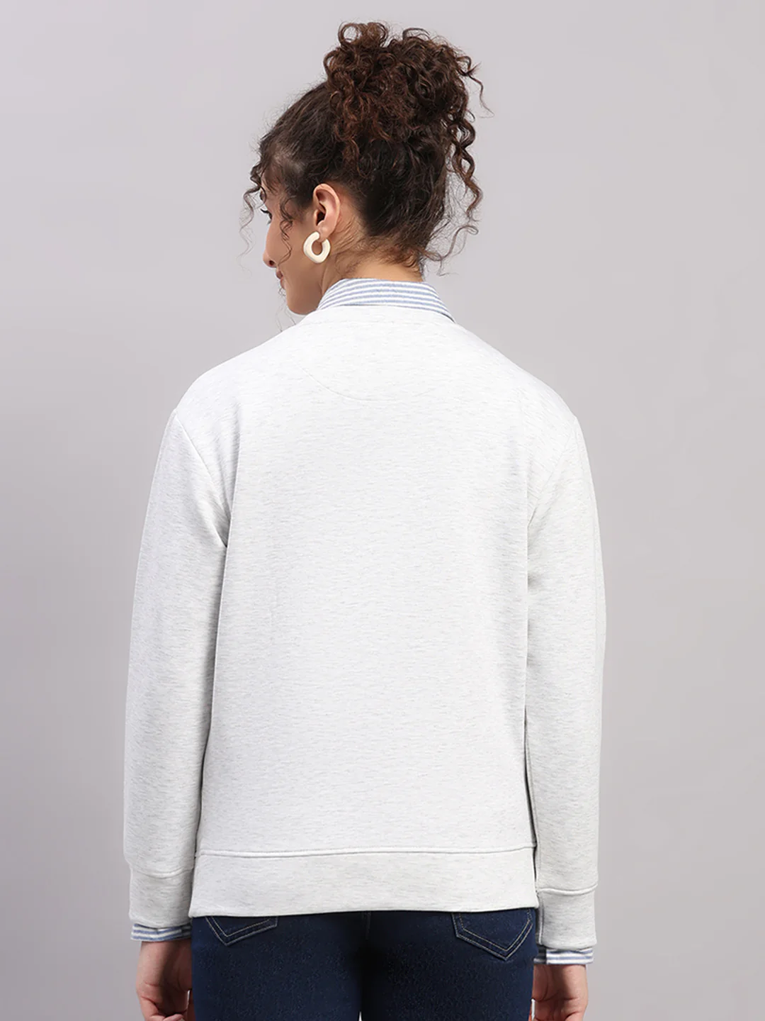 Women Off White Printed Round Neck Full Sleeve Sweatshirt - Image 5