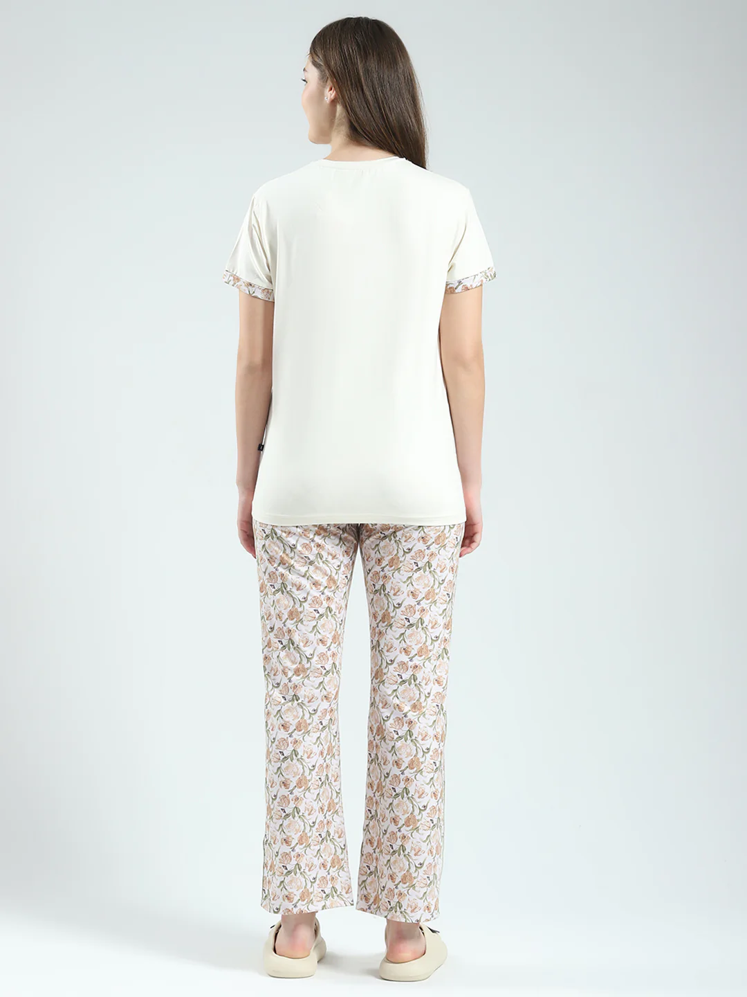 Women Off White Printed Round Neck Half Sleeve Combo 3Pc Set (T-Shirt, Shorts & Lower) - Image 6