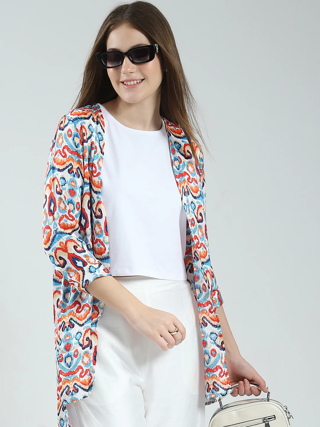 Women Off White Printed Round Neck Sleeveless 3 Pcs Cords Set - Image 2