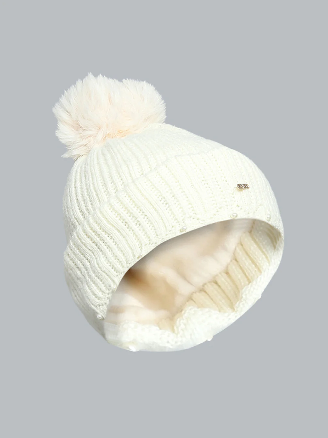 Women Off White Self Design Cap - Image 2