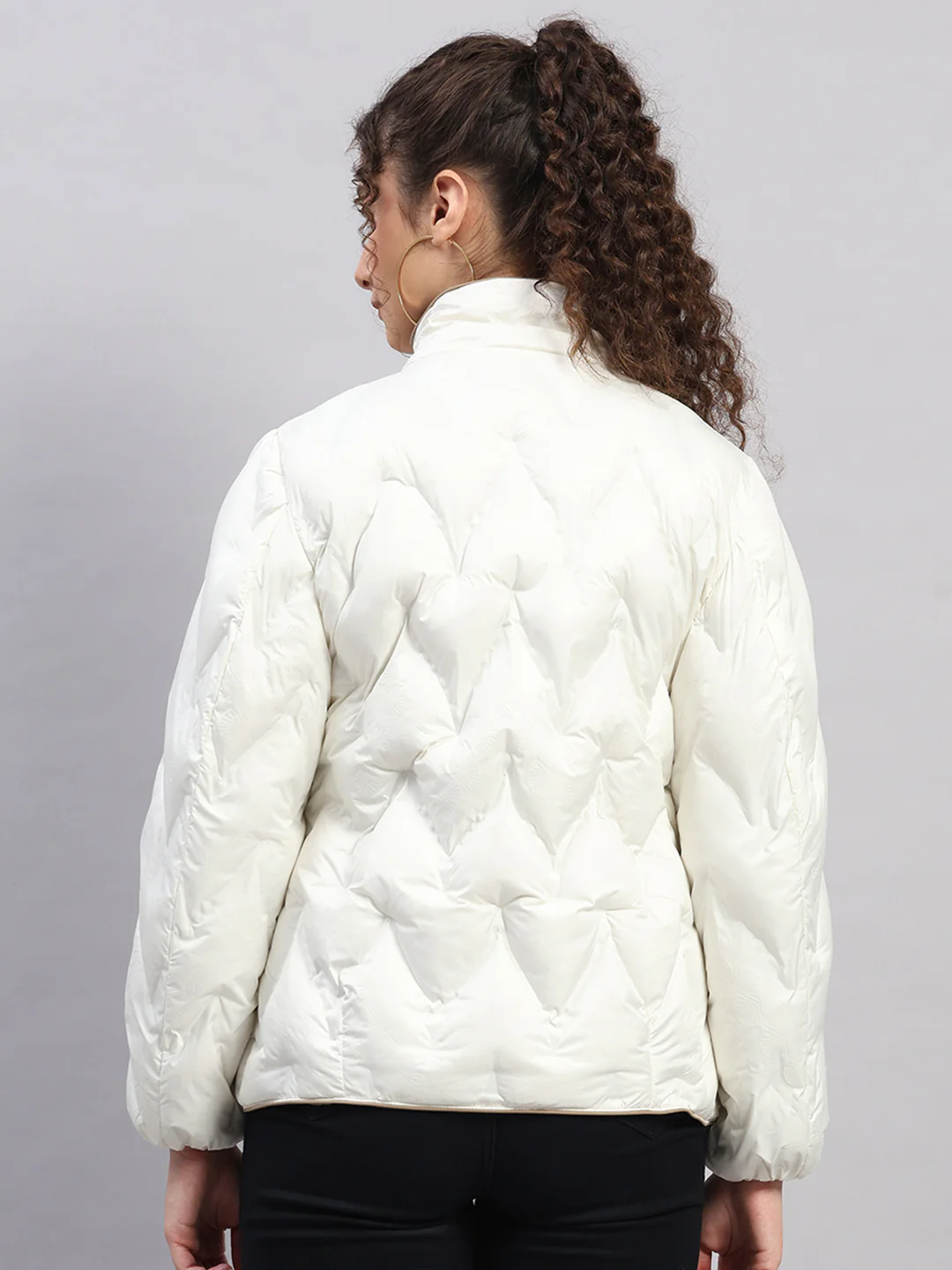 Women Off White Self Design Collar Full Sleeve Jacket - Image 5