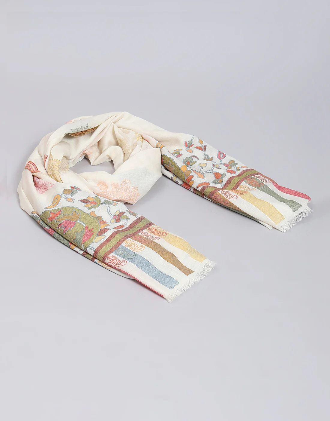 Women Off White Self Design Shawl - Image 6