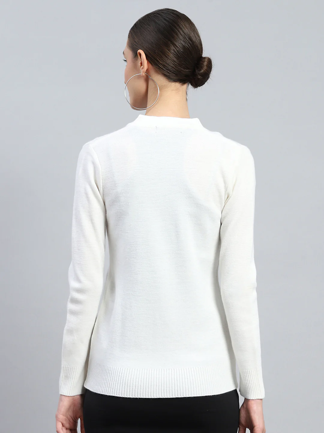 Women Off White Self Design V Neck Full Sleeve Cardigan - Image 5