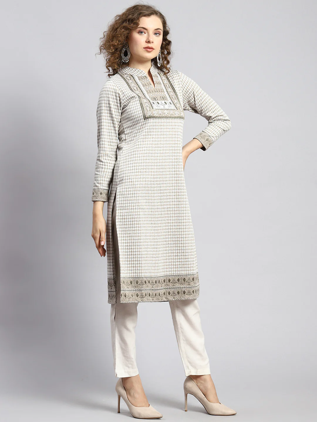 Women Off White Self Kurti - Image 3