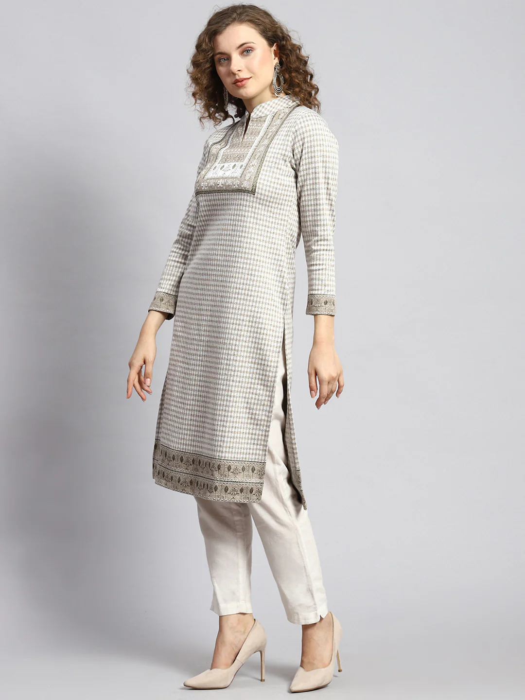 Women Off White Self Kurti - Image 4