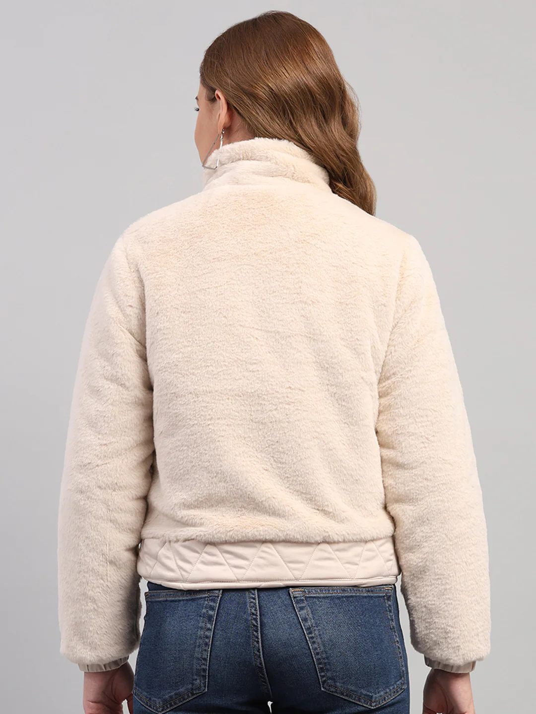 Women Off White Solid Collar Full Sleeve Reversible Jacket - Image 8