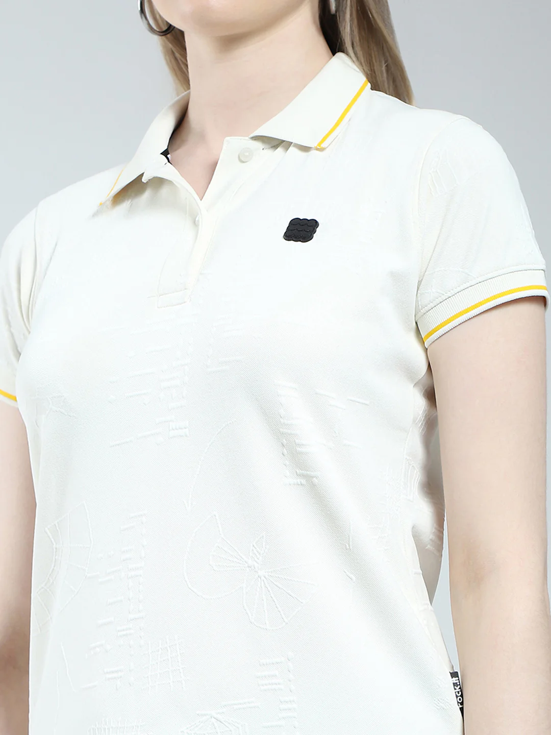 Rock.it Women Off White Solid Collar Half Sleeve T-Shirt - Image 6