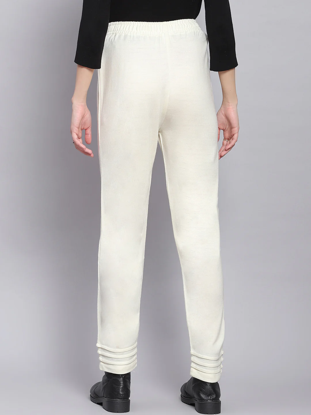 Women Off White Solid Regular Fit Winter Lowers - Image 5