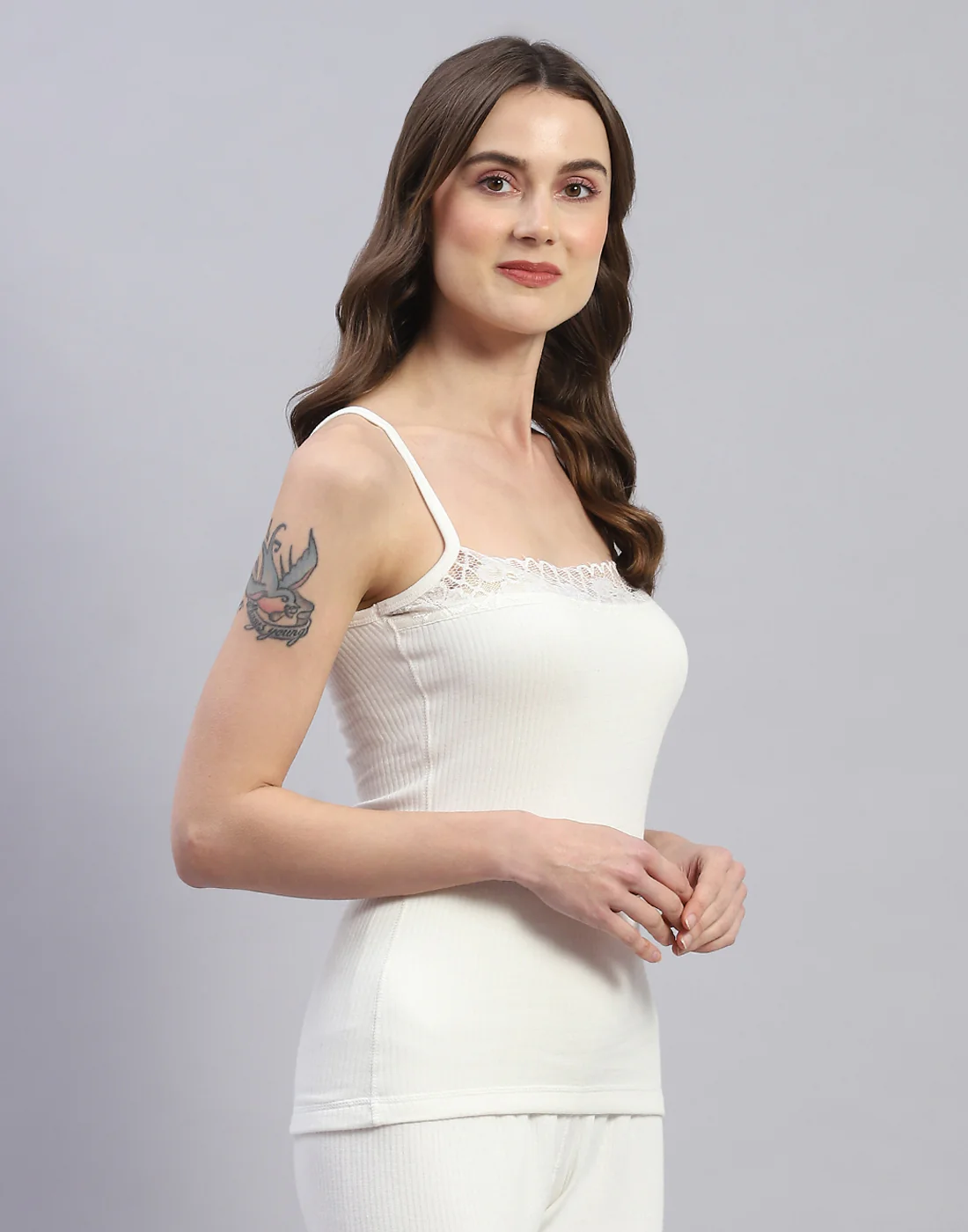 Women Off White Solid Square Neck Sleeveless Camisole - Image 4