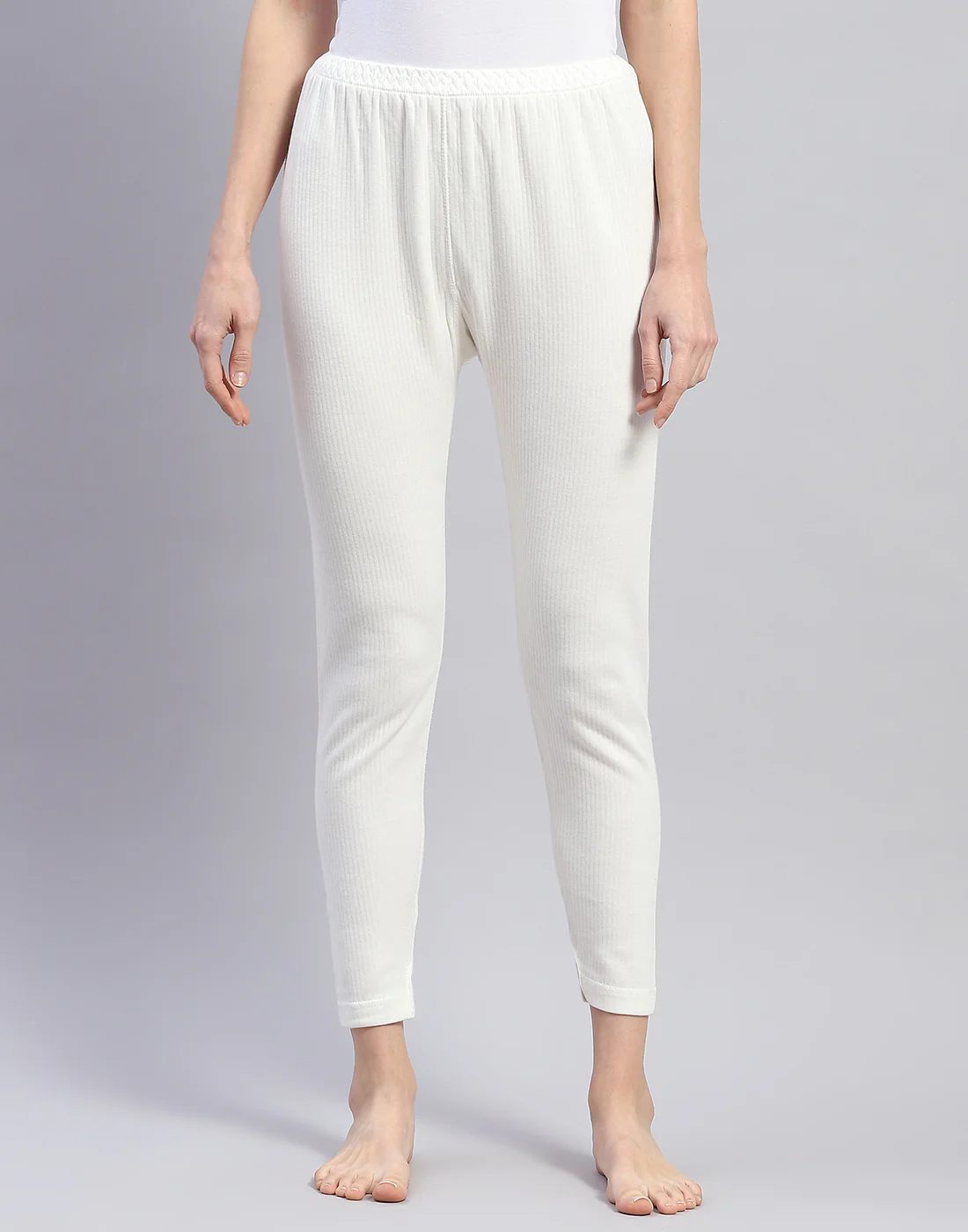 Women Off White Solid Thermal Lower - Image 2