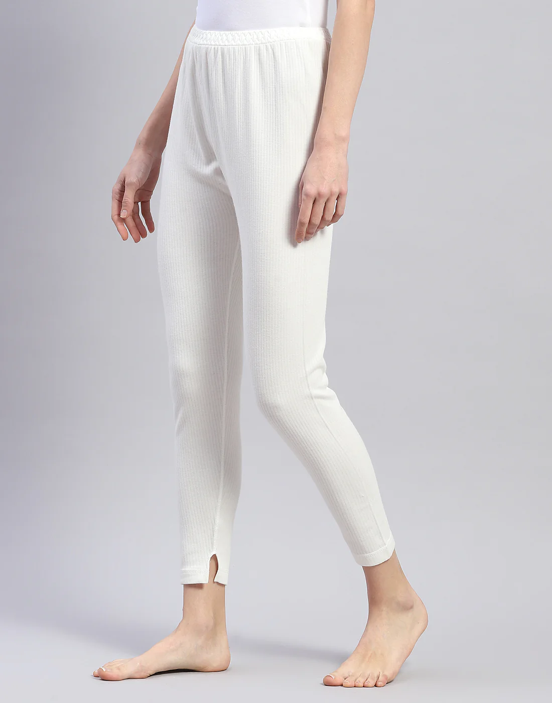 Women Off White Solid Thermal Lower - Image 3
