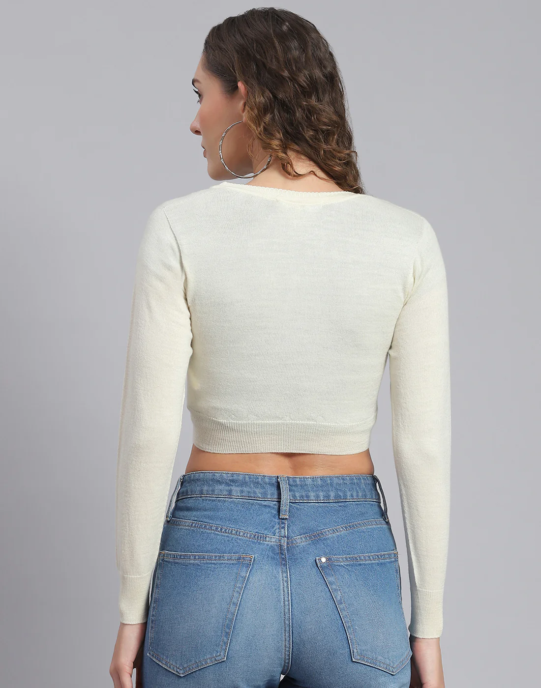 Women Off White Solid V Neck Full Sleeve Blouse - Image 7