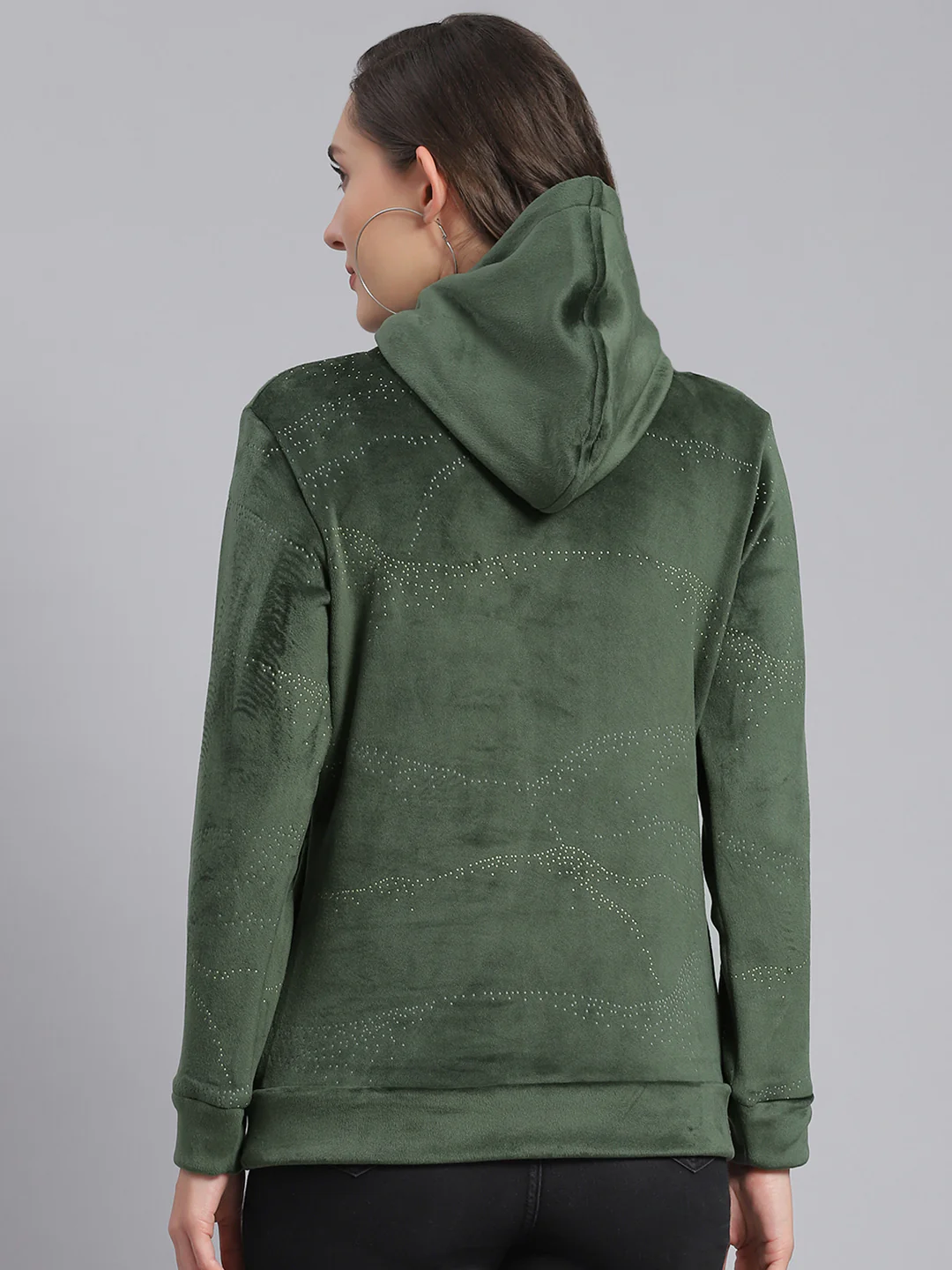 Women Olive Printed Hooded Full Sleeve Sweatshirts - Image 5