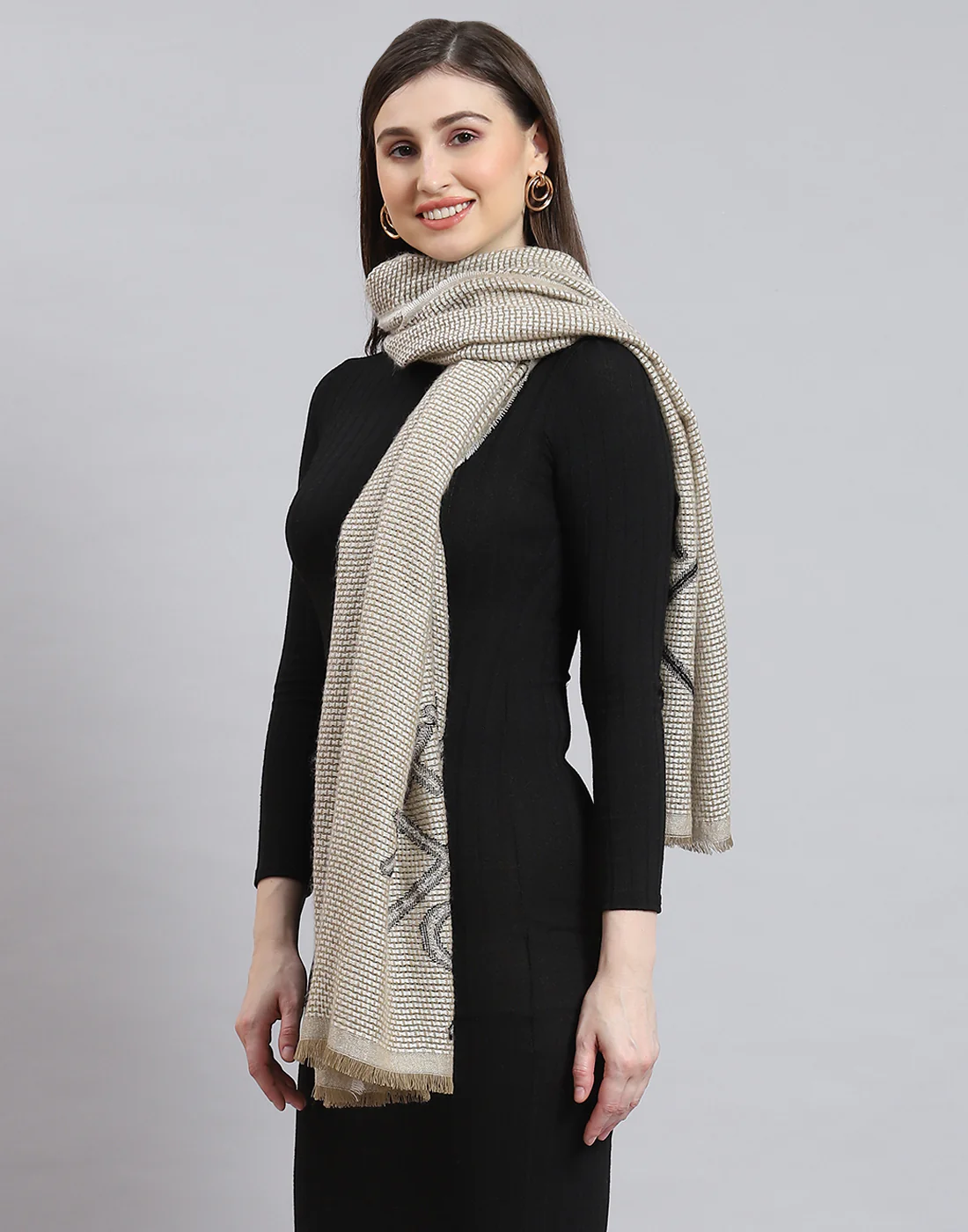 Women Olive Self Design Stole - Image 3