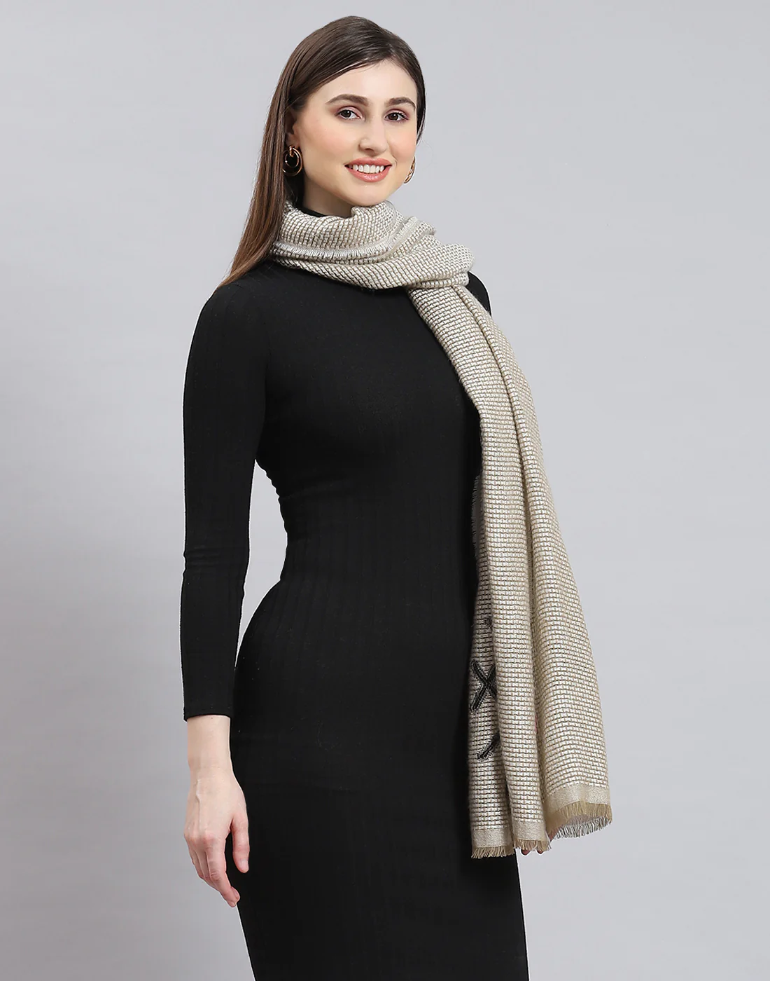 Women Olive Self Design Stole - Image 4